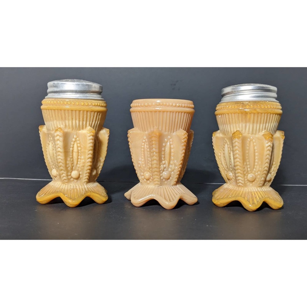 Greentown chocolate glass Cactus Salt and Pepper Shakers and Toothpick Holder